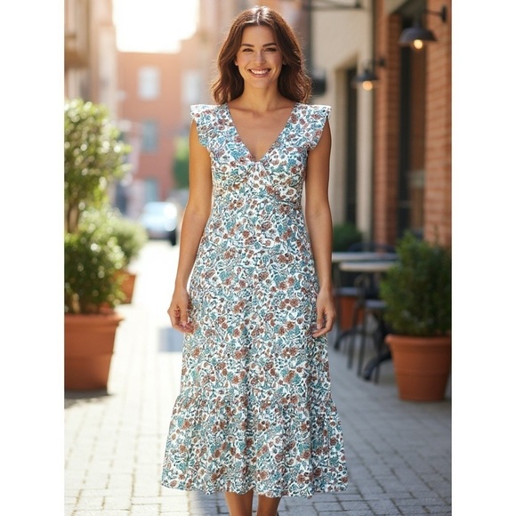 Rachel Zoe Dresses & Skirts - RACHEL ZOE COTTON, soft,breathable, V neck,ruffle edge,lined MIDI SZ-M